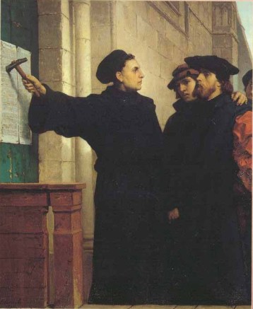 Luther posting the 95-Theses onto the door of Wittenberg Castle Chapel (circa 1517)