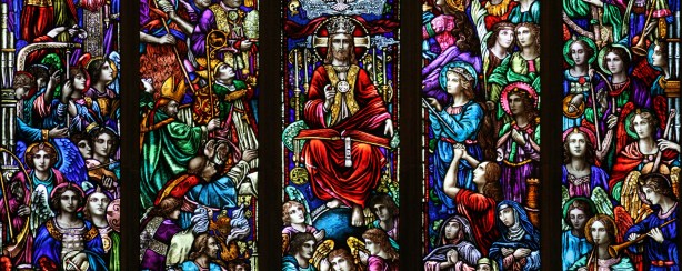 (click to view full stained glass window) "Communion of Saints" (stained glass window)