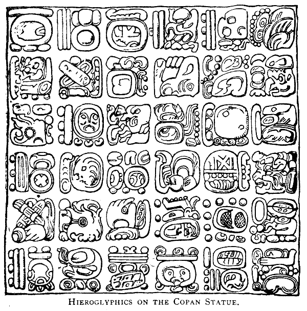 Mayan Hieroglyphics from M.T. Lamb, "The Golden Bible", p. 264 (click to enlarge)