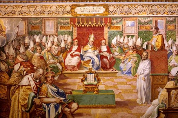 credit: Vatican Fresco in Capella Sistina, Vatican - http://ariandjabarimchenry.com/first-council-of-nicaea/ 16th Century Fresco in the Sistine Chapel depicting the First Council of Nicea.