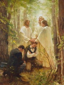 Contemporary painting of Joseph Smith and Oliver Cowdery receiving the Melchizedek Priesthood