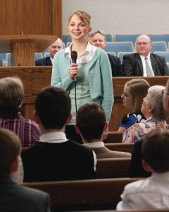 credit: LDS Church A young Mormon woman bearing her testimony