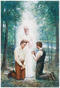 credit: LDS Church Artist's depiction of Joseph Smith and Oliver Cowdery receiving the Aaronic Priesthood.