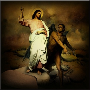 Jesus tempted in the desert. According to current Mormon Doctrine these two are brothers. 
