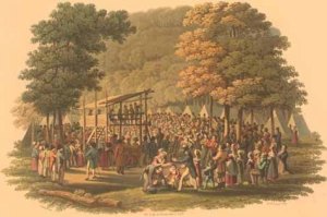 Library of Congress, Prints and Photographs Division (LC-USZ62-2497) Methodist camp meeting (1819 engraving) Jacques Gérard Milbert (1766-1840)